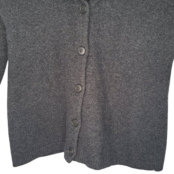 Lauren Ralph Lauren Gray Merino Wool Button Up Sweater Faux Fur Collar Large - Picture 4 of 5